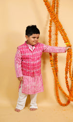 Pink Ikkat Inspired Print Jacket with Kurta & Pajama