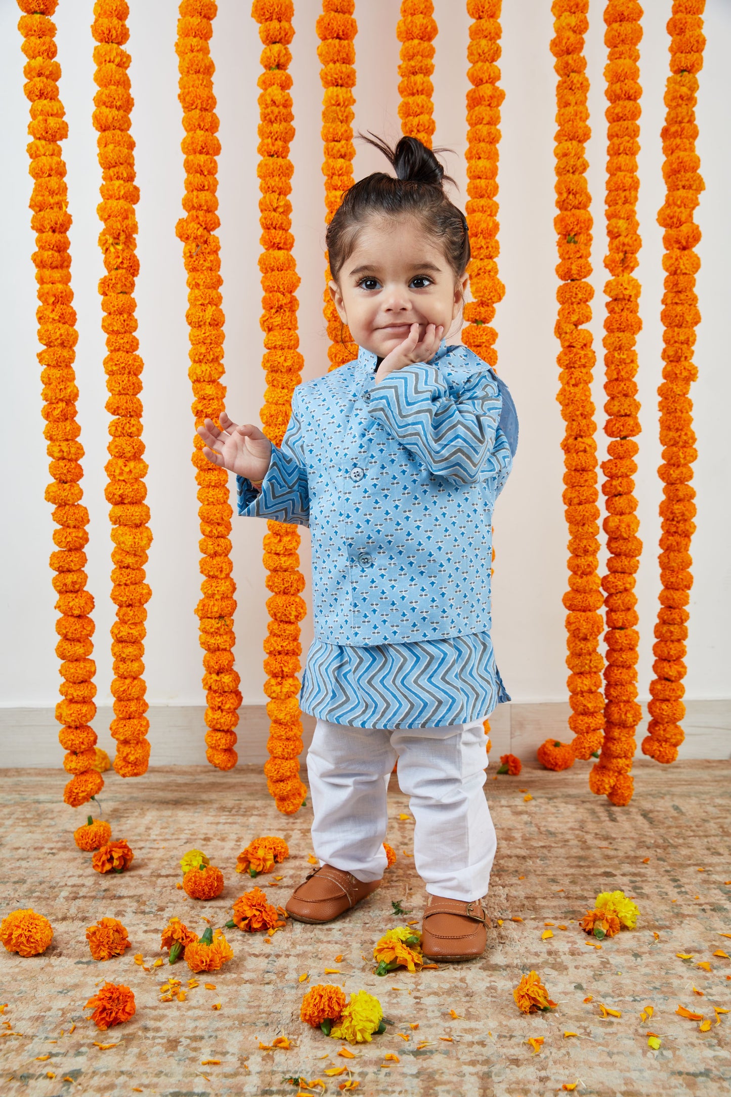 Bagru Inspired Nehru Jacket and Kurta Pajama Set
