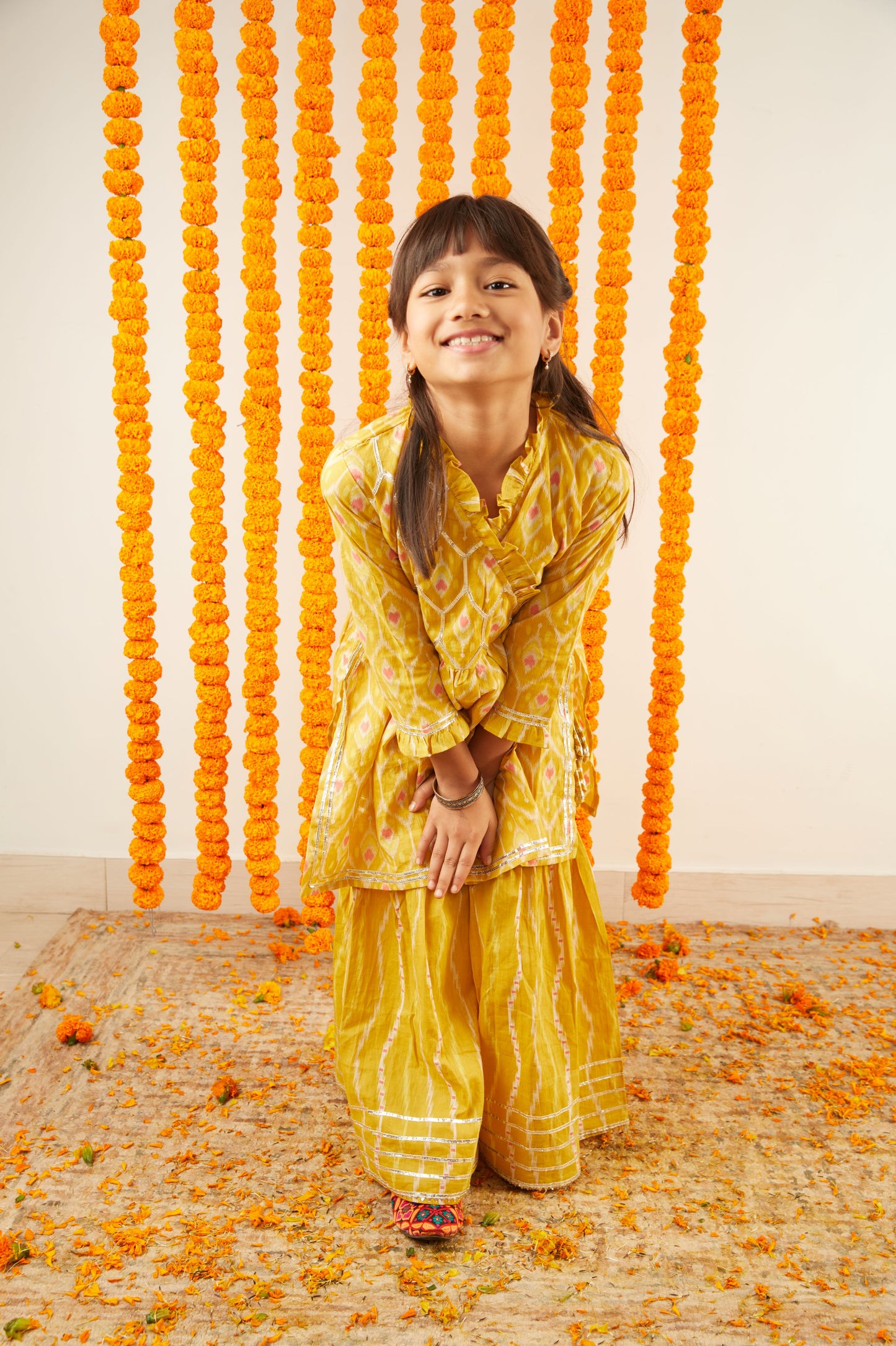 Ikkat Inspired Print Angrakha Kurta Sharara Set