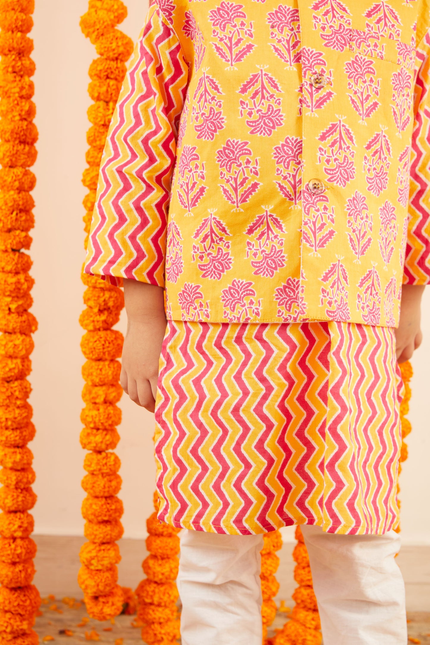 Dahlia Print Jacket with Zig Zag Kurta & Pajama