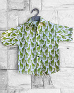 Green Giraffe Block Printed Cotton Shirt