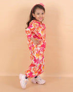 Peony Floral Orange Pink Print Hoodie Co-ord Set