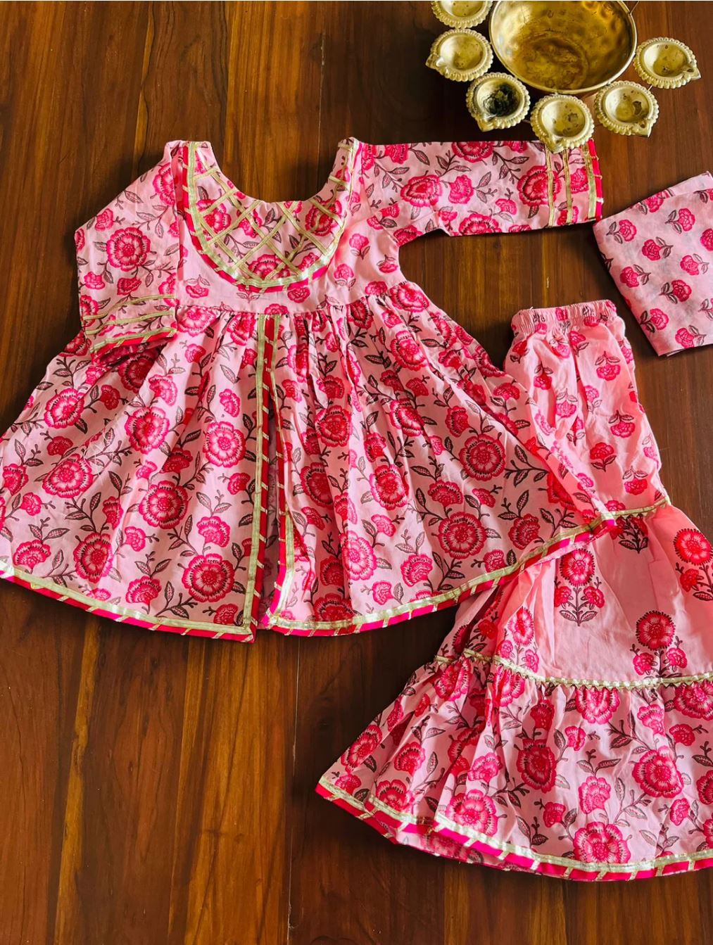 Rosie Pink Hand Block Printed Sharara Suit Set