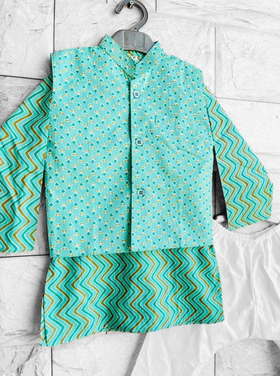 Bagru Inspired Nehru Jacket and Kurta Pajama Set