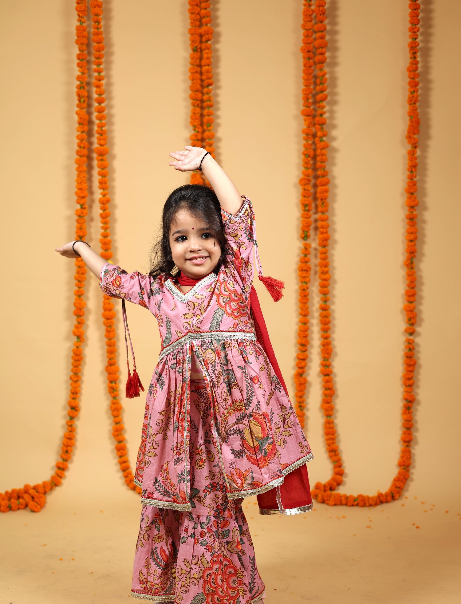 Petal Pink & Ruby Red Sharara Set