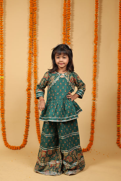 Emerald Green Kurta Plazo Set with Koti Style Cut