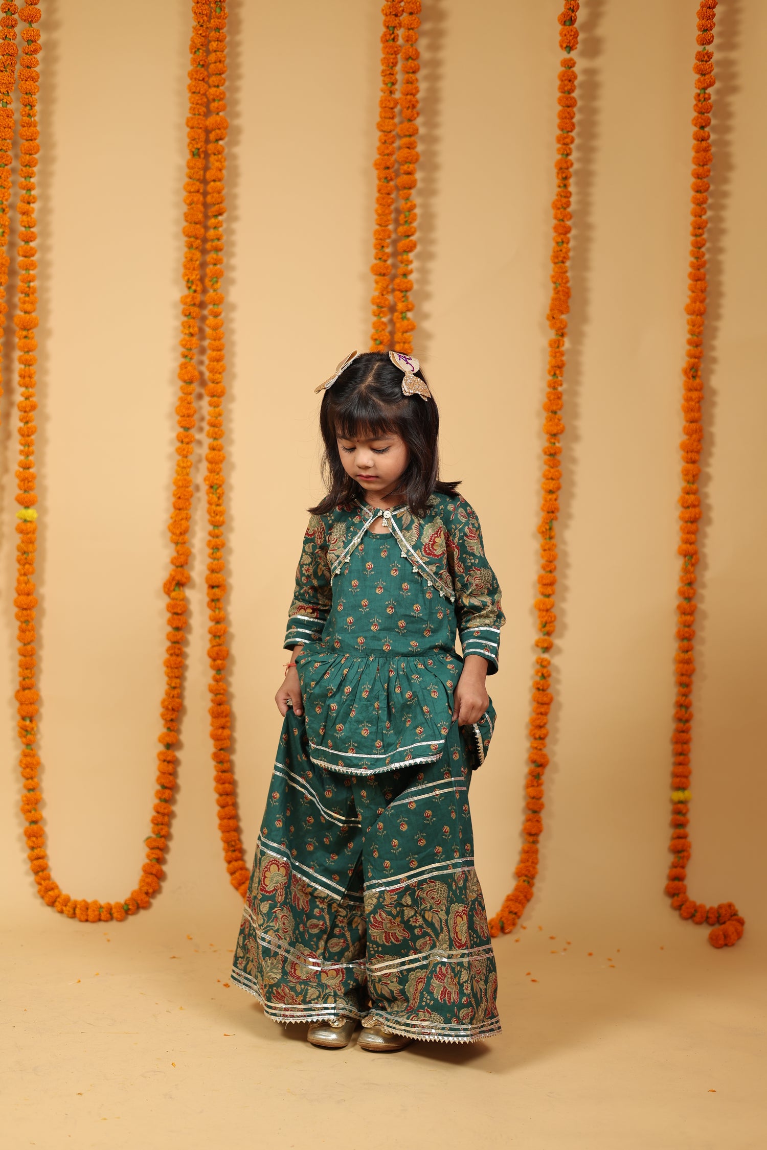 Emerald Green Kurta Plazo Set with Koti Style Cut