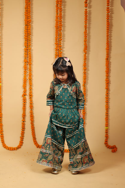 Emerald Green Kurta Plazo Set with Koti Style Cut