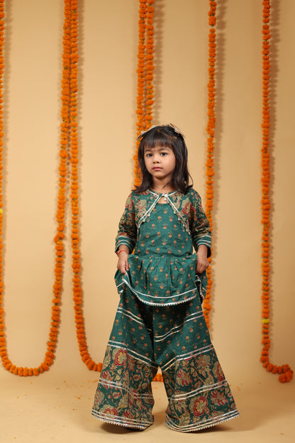 Emerald Green Kurta Plazo Set with Koti Style Cut