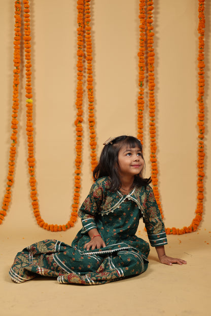 Emerald Green Kurta Plazo Set with Koti Style Cut