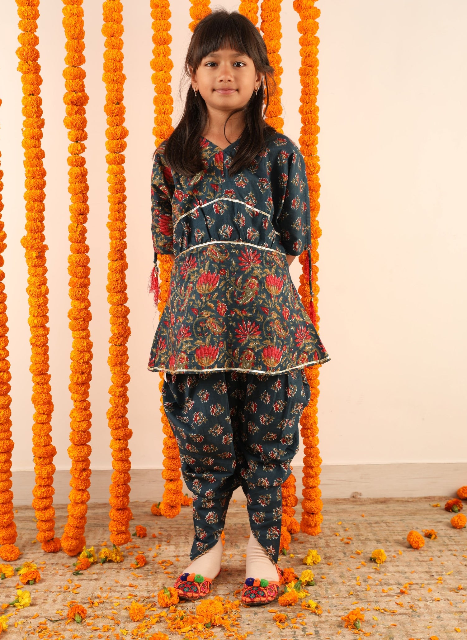Midnight Blue Garden Dhoti Kurta Set