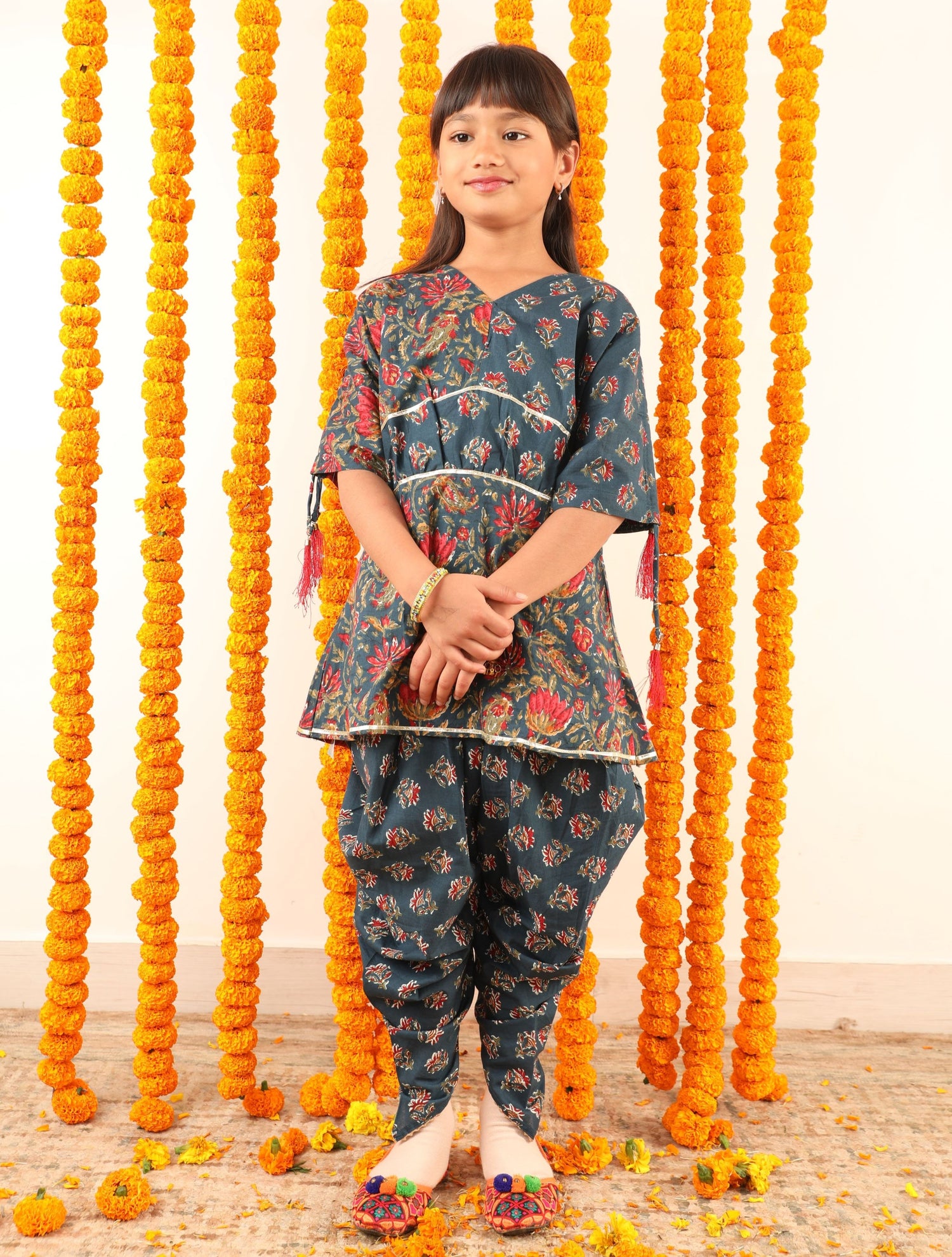 Midnight Blue Garden Dhoti Kurta Set