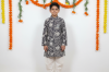 kurta pajama black and white floral jaal print, block print, natural dye
