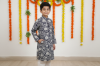 kurta pajama black and white floral jaal print, block print, natural dye