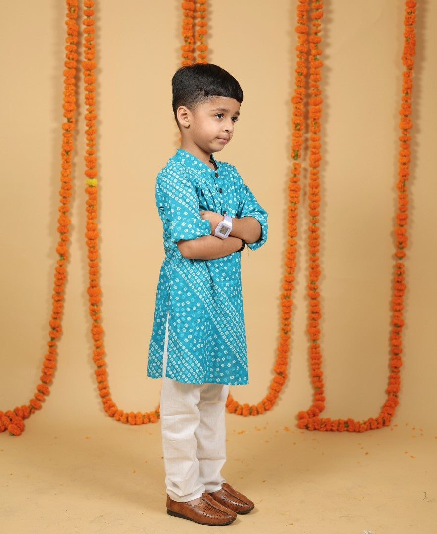 लड़कों के लिए हैंड ब्लॉक प्रिंटेड कुर्ता पायजामा सेट