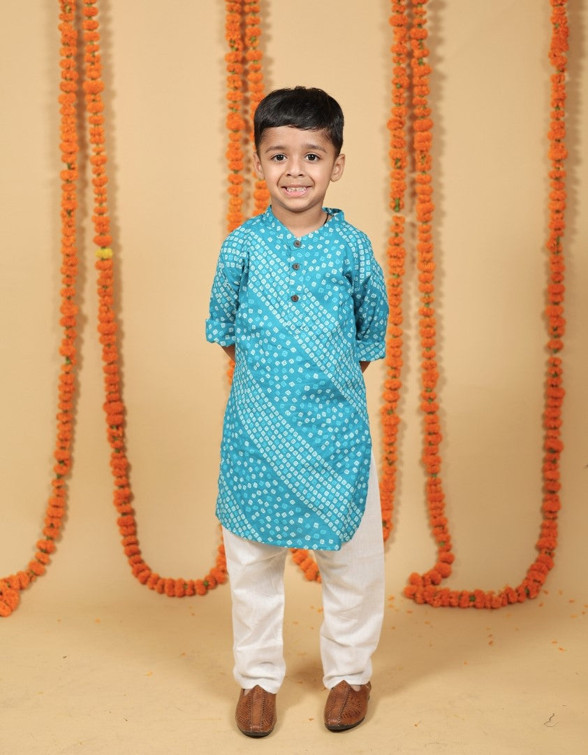 लड़कों के लिए हैंड ब्लॉक प्रिंटेड कुर्ता पायजामा सेट