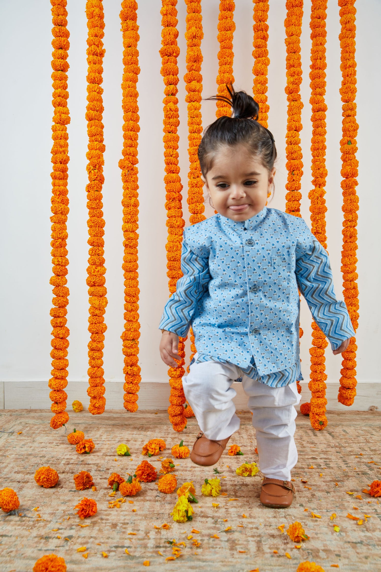 Bagru Inspired Nehru Jacket and Kurta Pajama Set