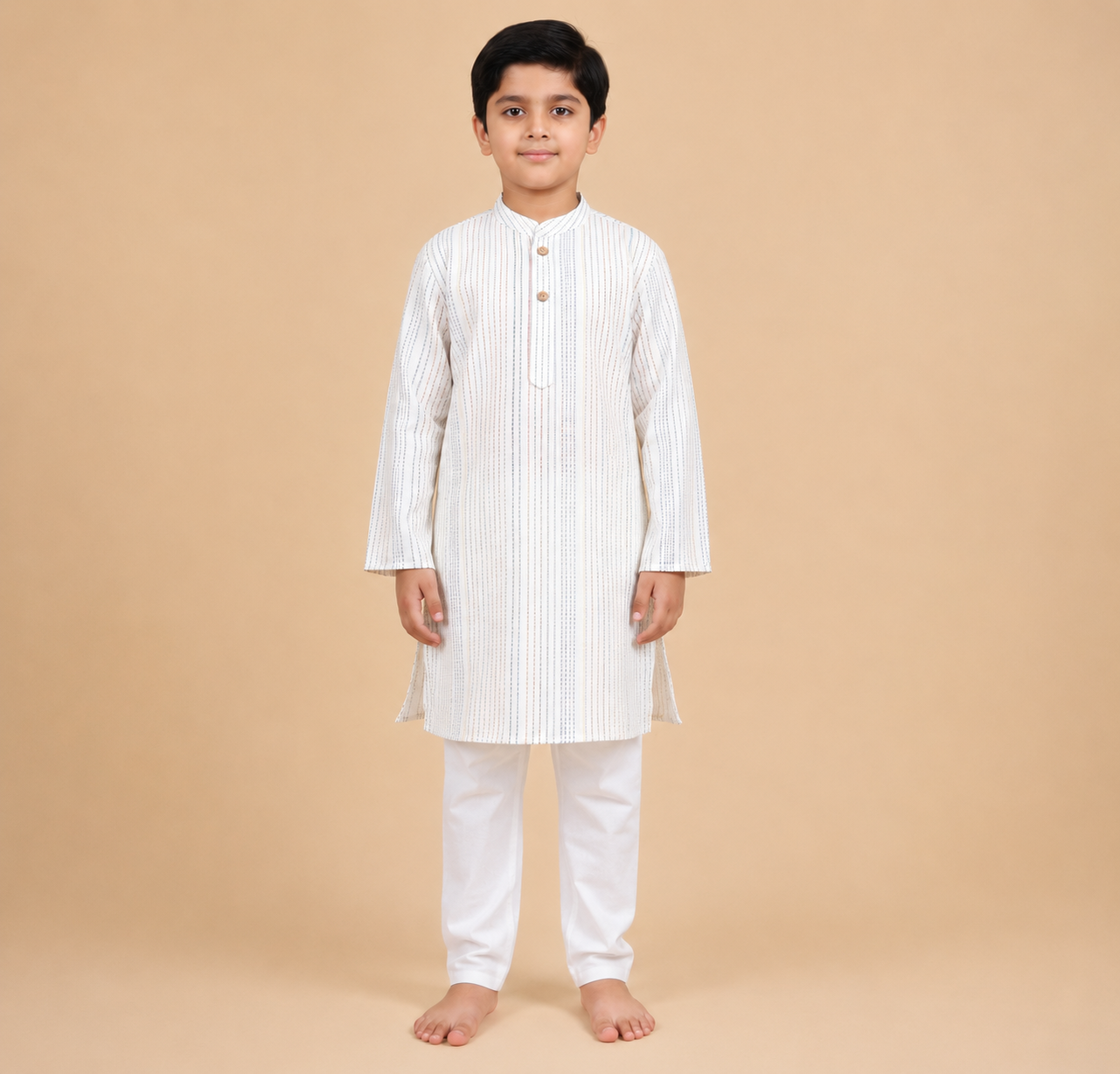 Elegant Woven Stripe Cotton Kurta Pajama Set