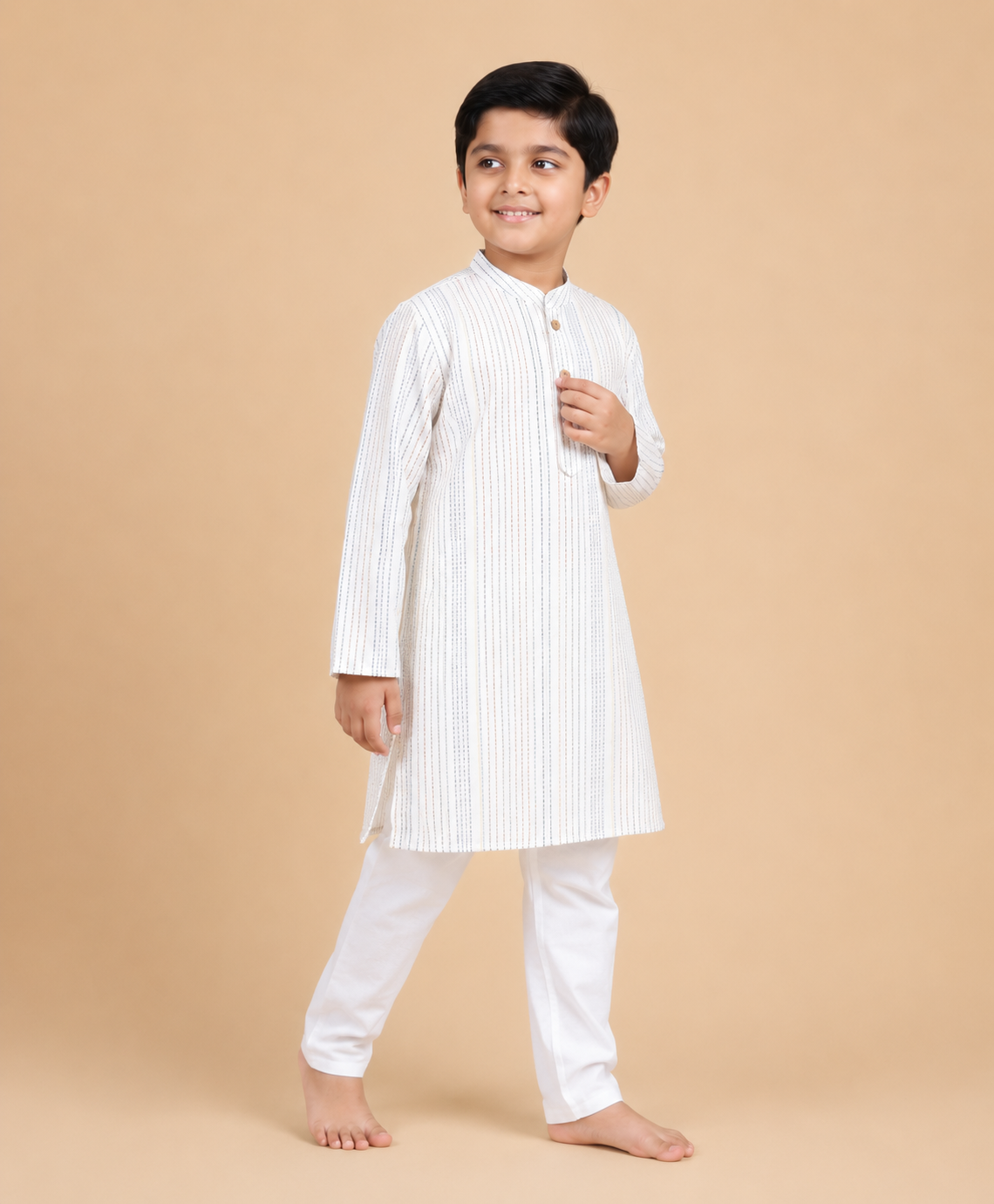Elegant Woven Stripe Cotton Kurta Pajama Set