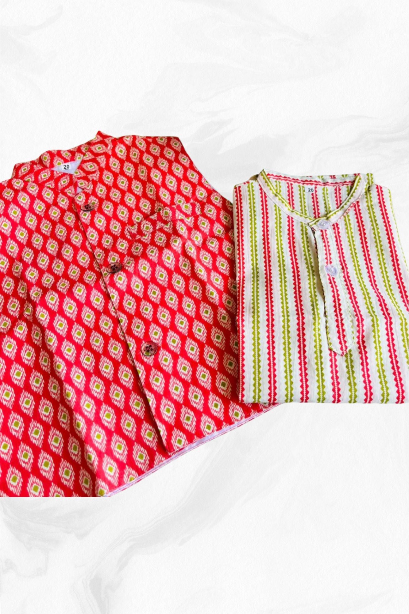 Ikkat Inspired Block Print Jacket with Coordinating Kurta & Pajama