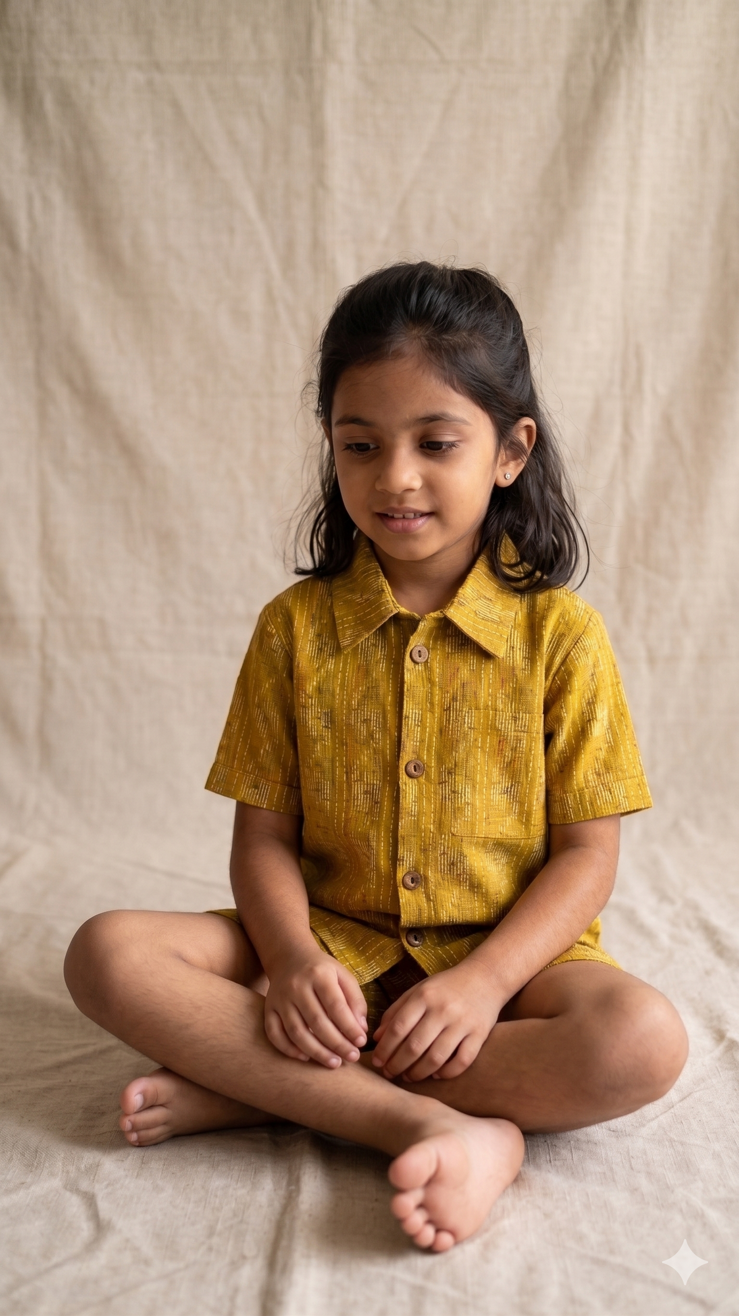 Mustard Yellow Woven Dash Stripe Cotton Shirt and Shorts Co-ord Set