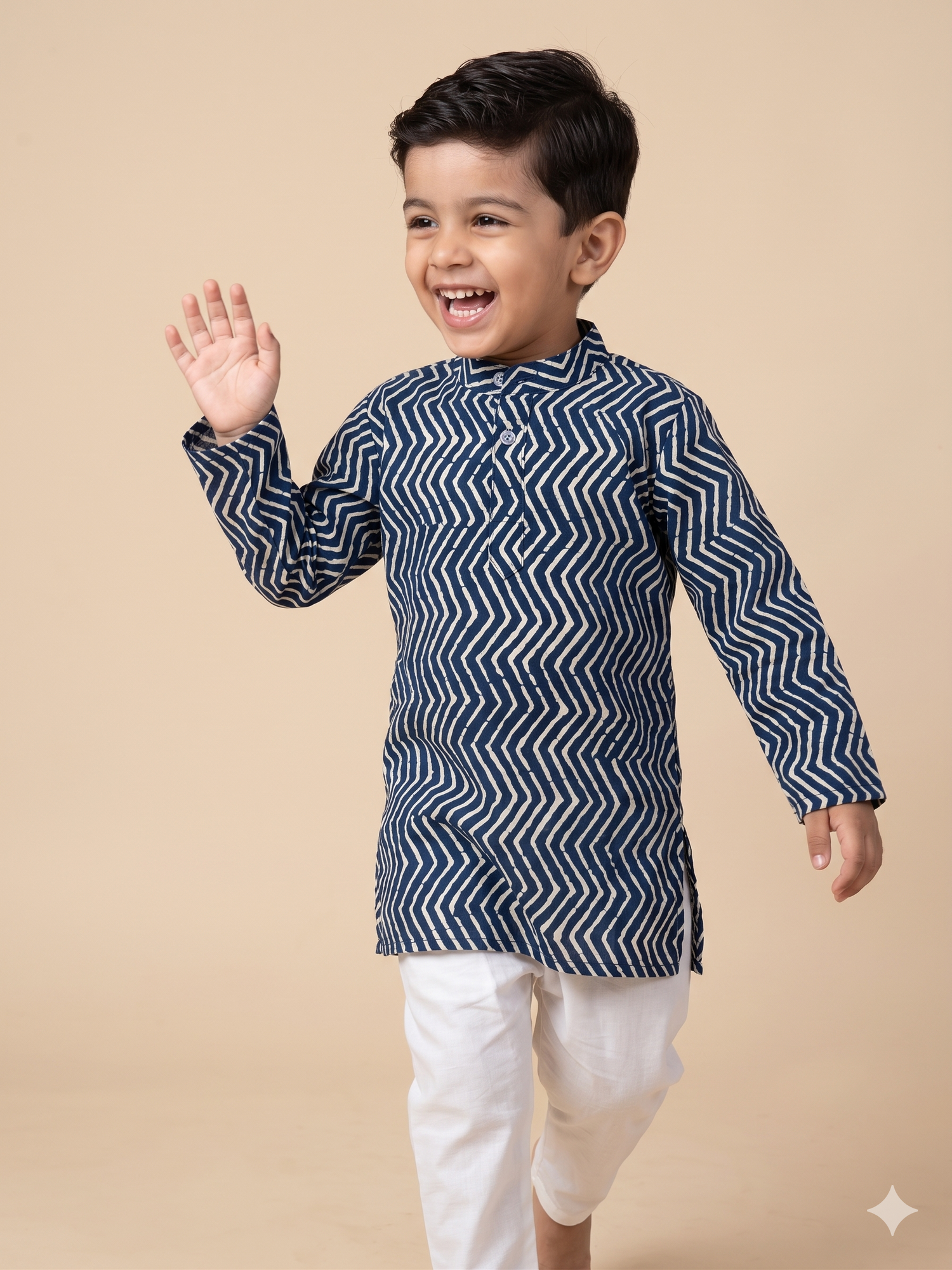 Indigo Chevron Block Print Kurta Pyjama Set