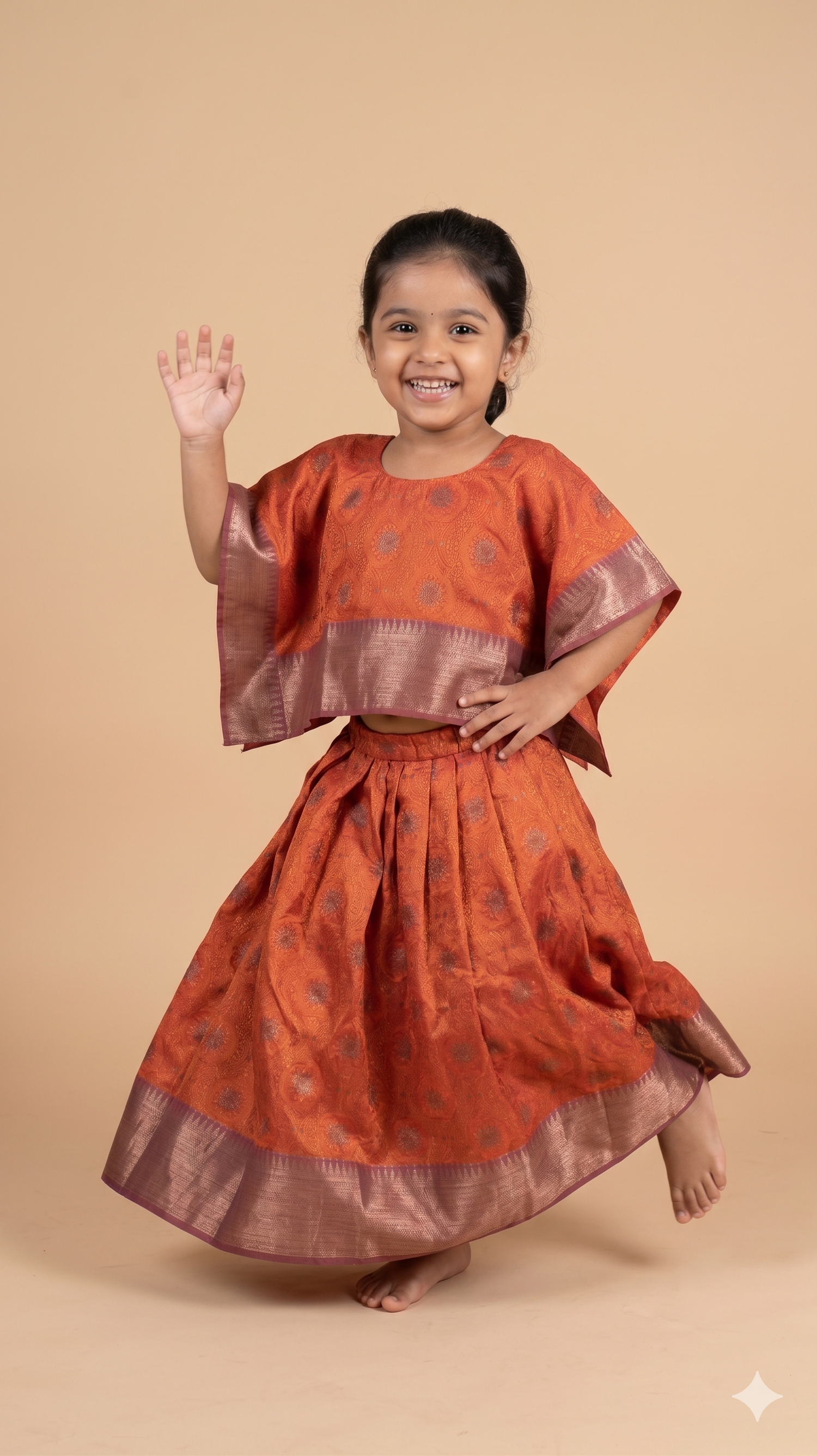 Ember Gold Silk Kaftan Top & Skirt Set