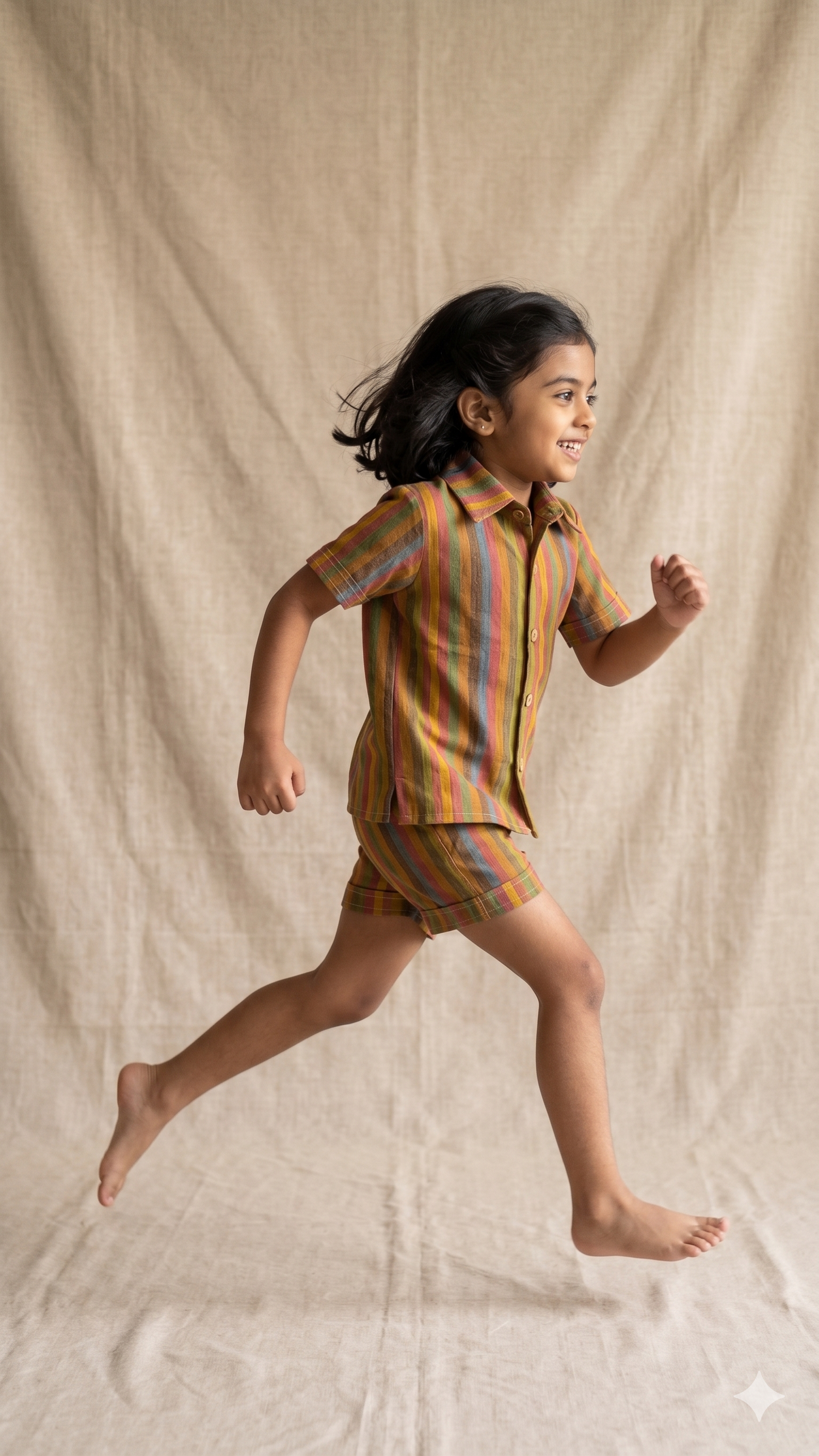 Multicolor Woven Kantha Stripe Cotton Shirt and Shorts Co-ord Set
