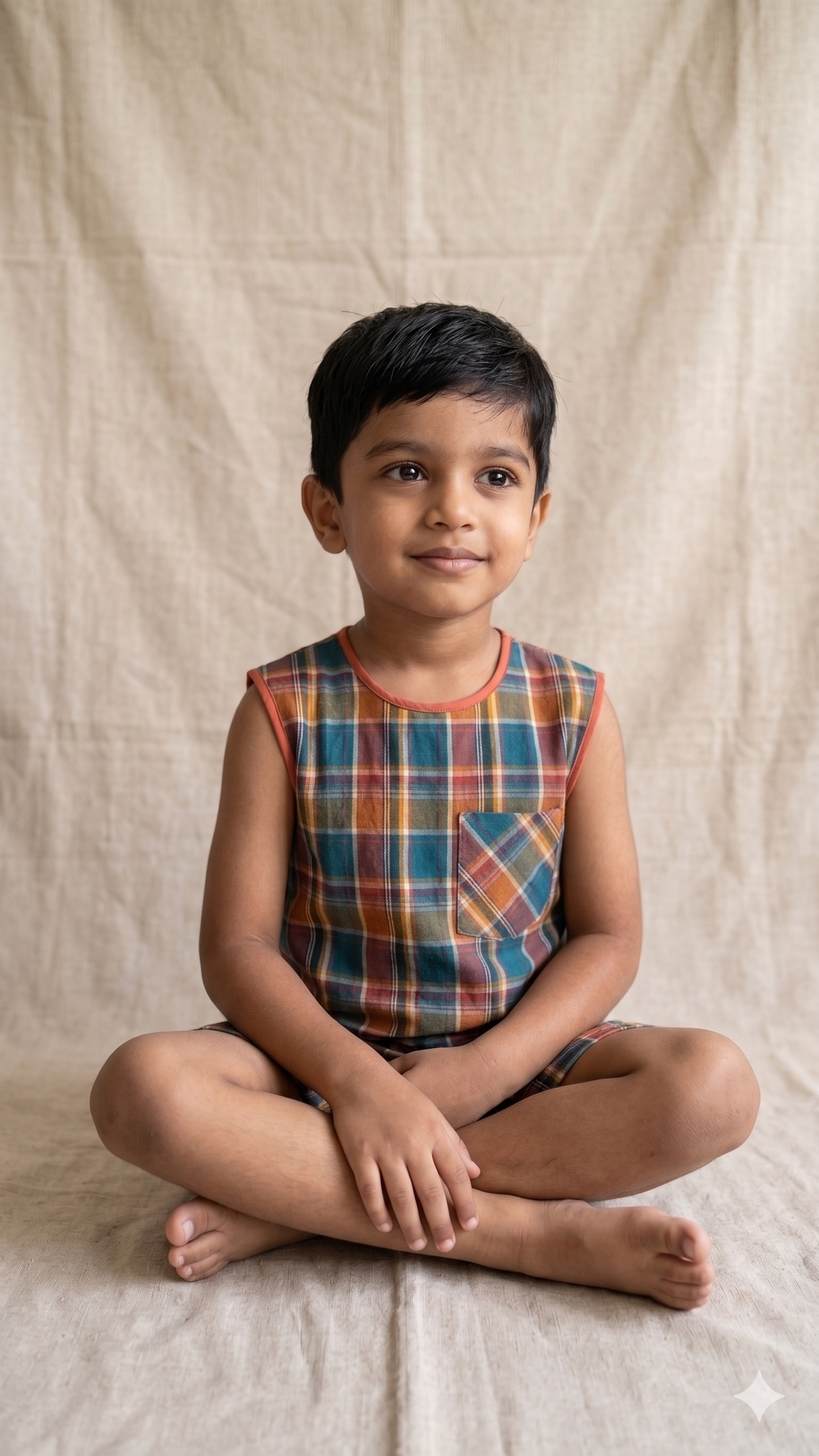 Multicolor Woven Madras Check Cotton Sleeveless Tee and Shorts Co-ord Set