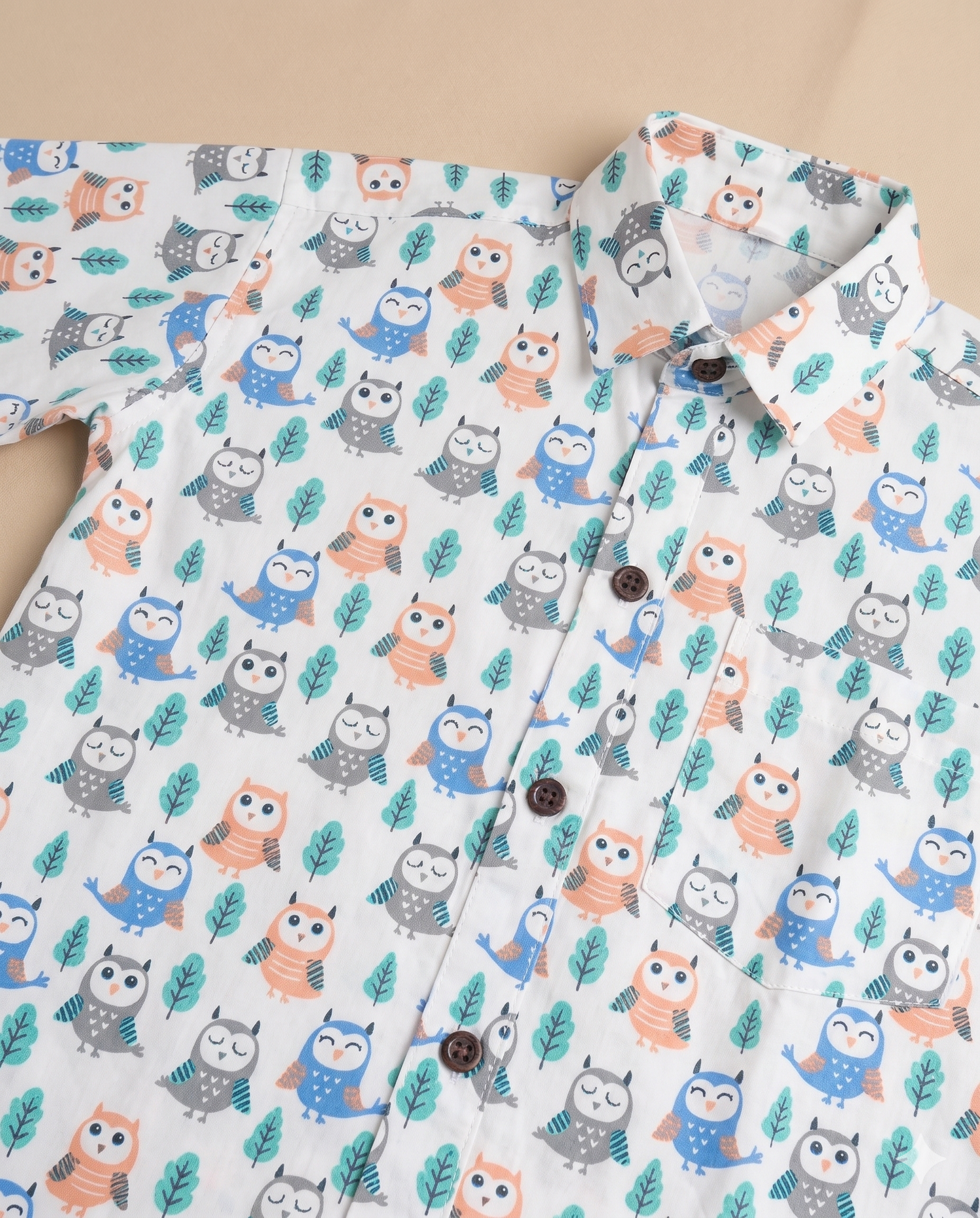 Owl & Leaf All-Over Print Short-Sleeve Shirt