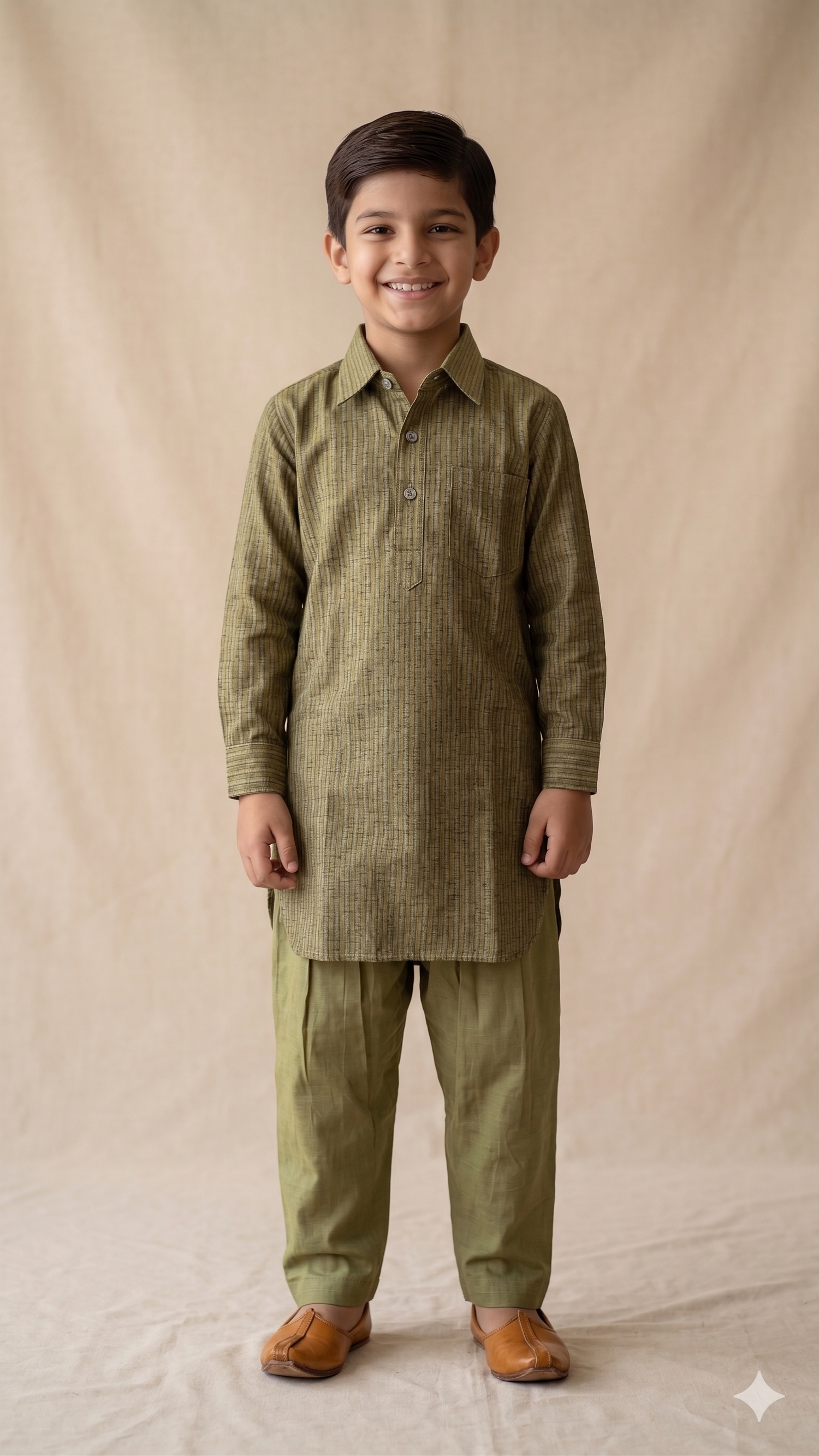 Woven Zari Stripe Pathani Kurta Salwar Set