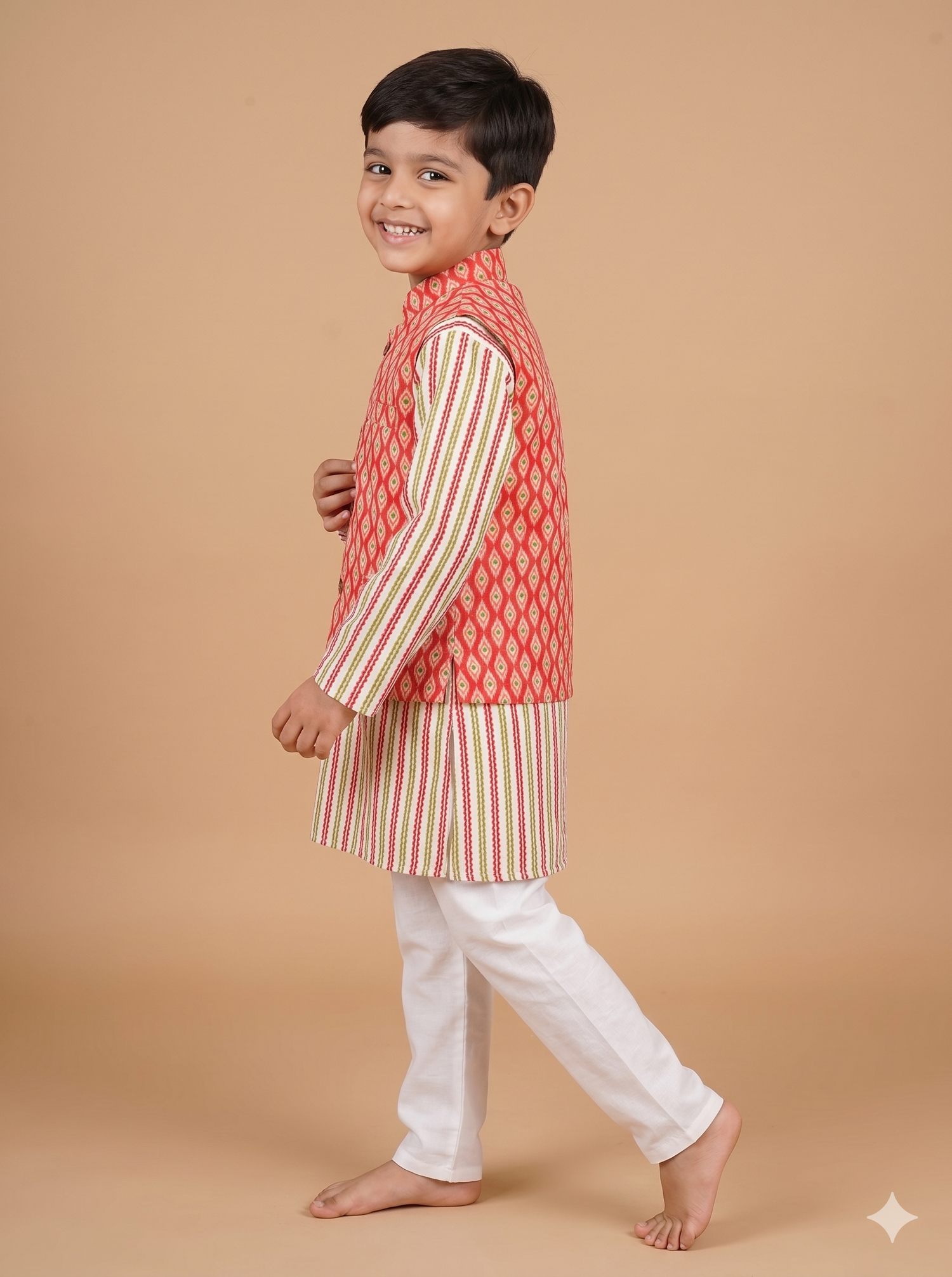Scarlet Sage Block Print Jacket with Coordinating Kurta & Pajama