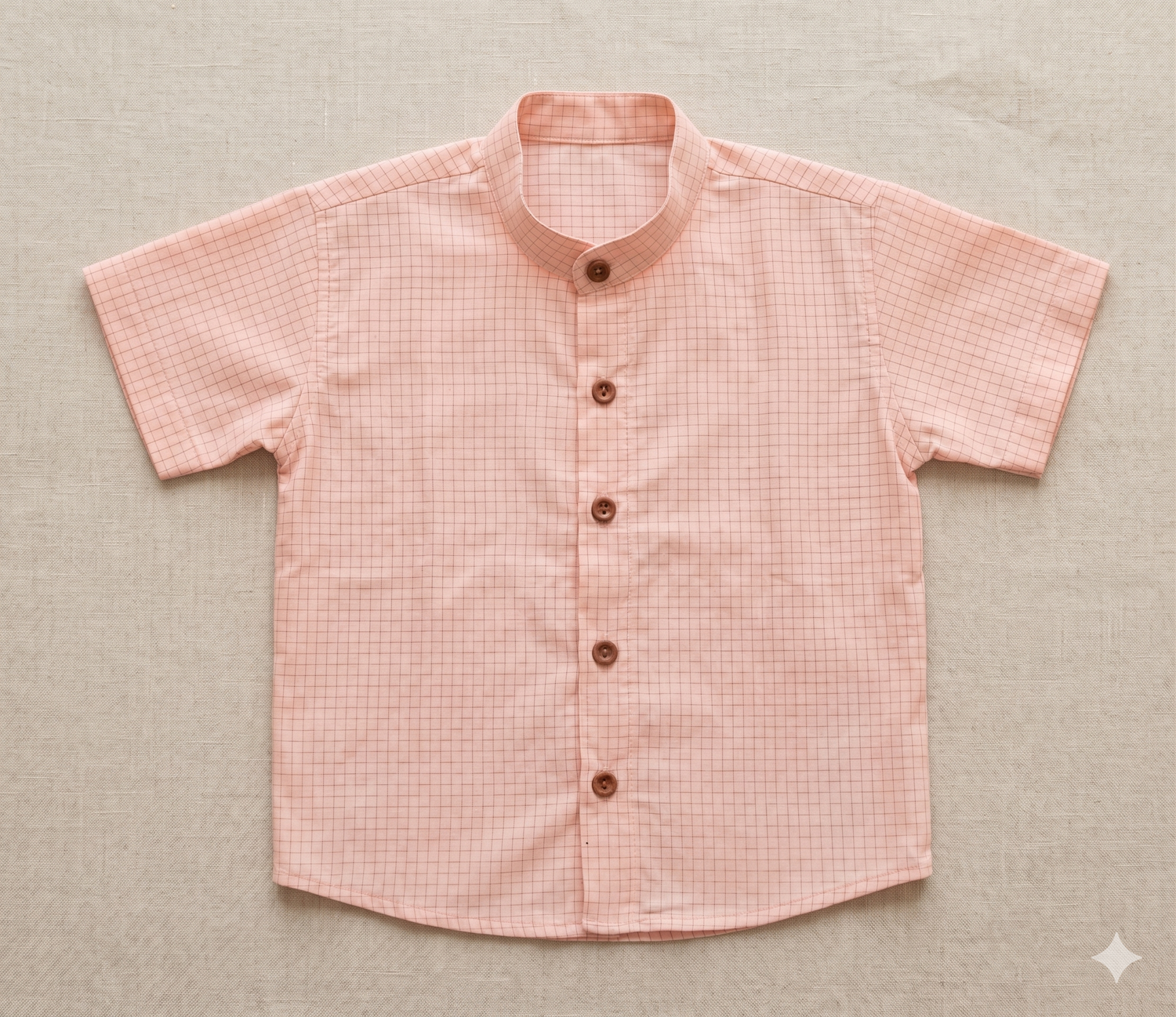 Woven Check Mandarin Collar Short-Sleeve Shirt
