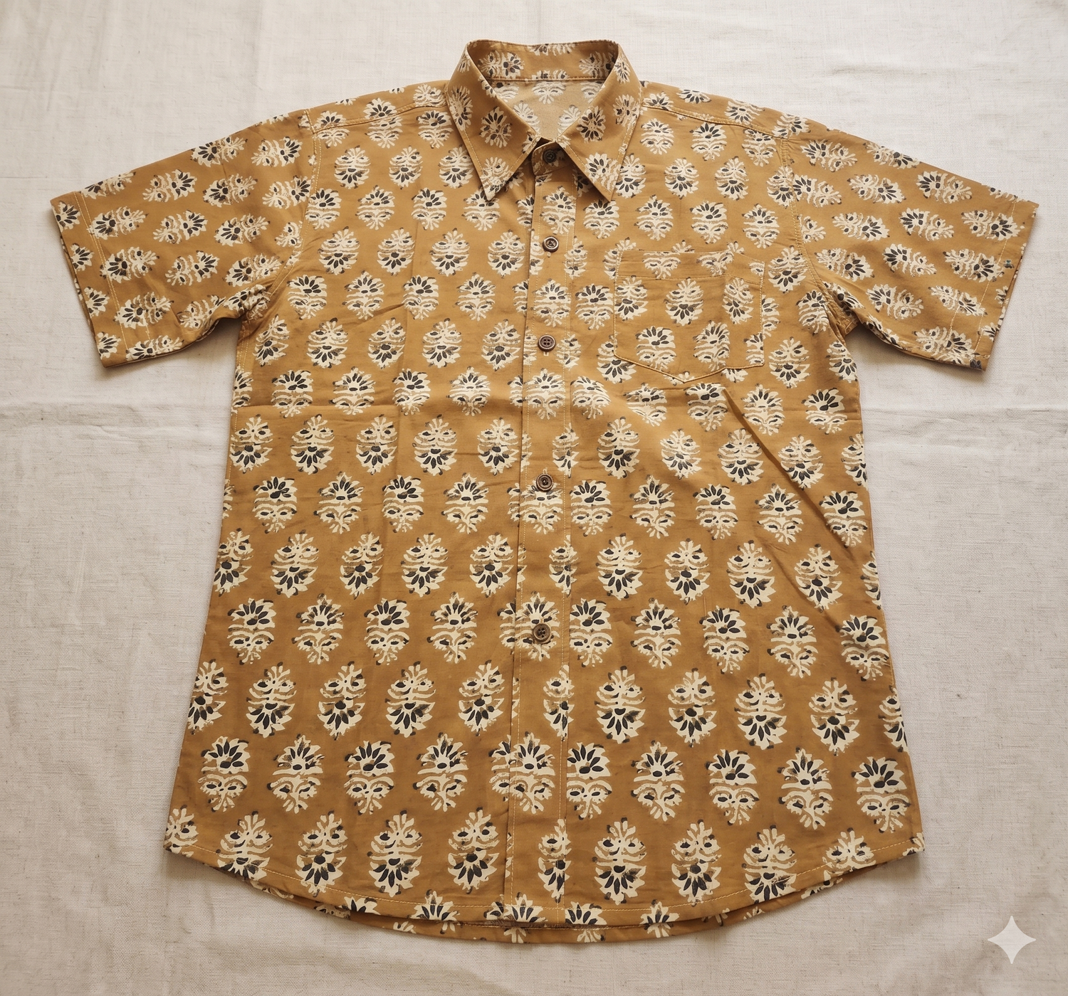Block Print Floral Boota Short-Sleeve Shirt