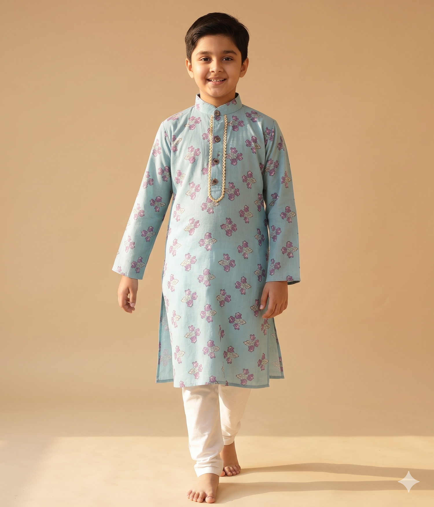Neela Phool — Floral Block Print Kurta Pajama Set for Boys