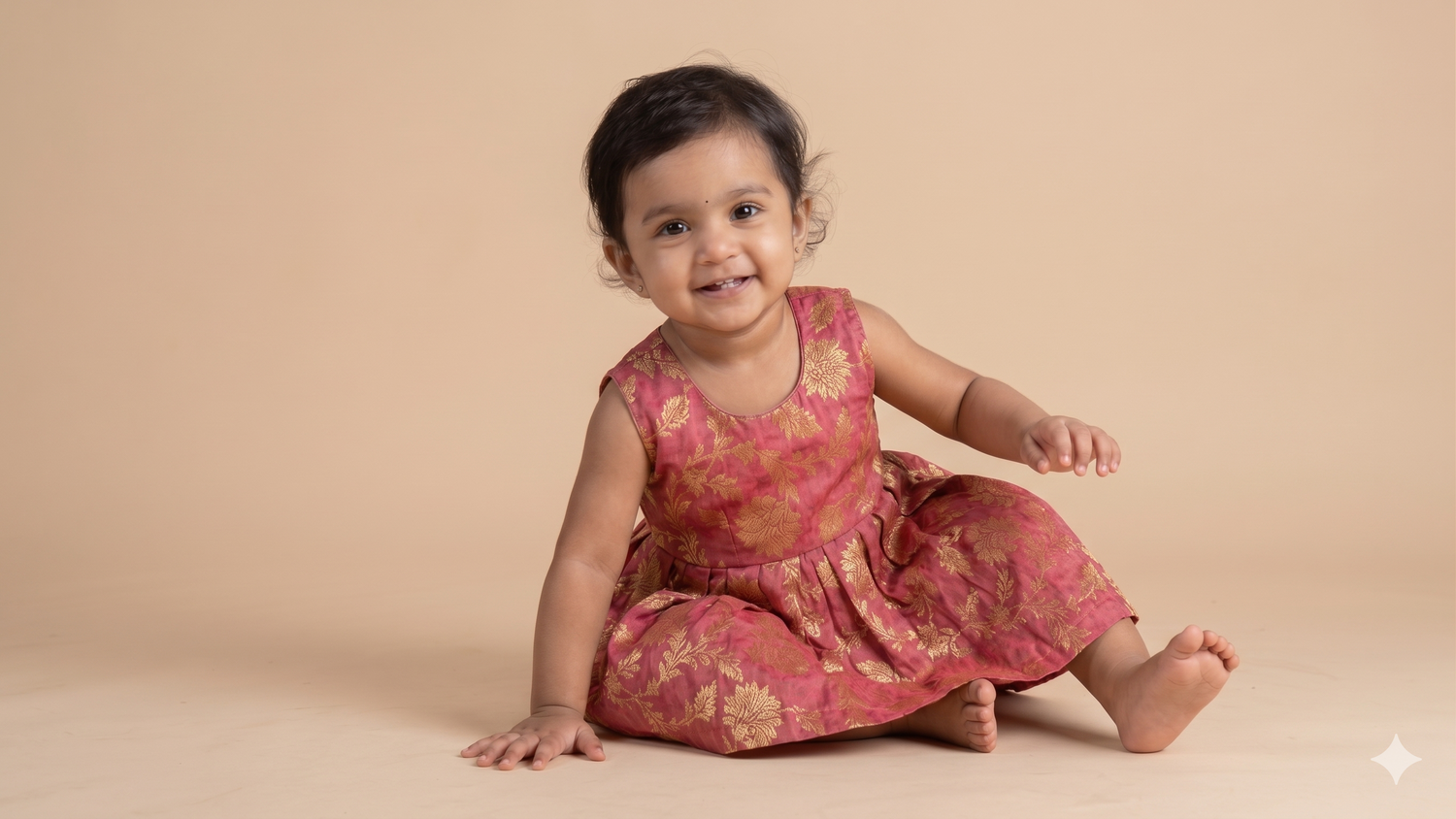Peachy Brocade Frock