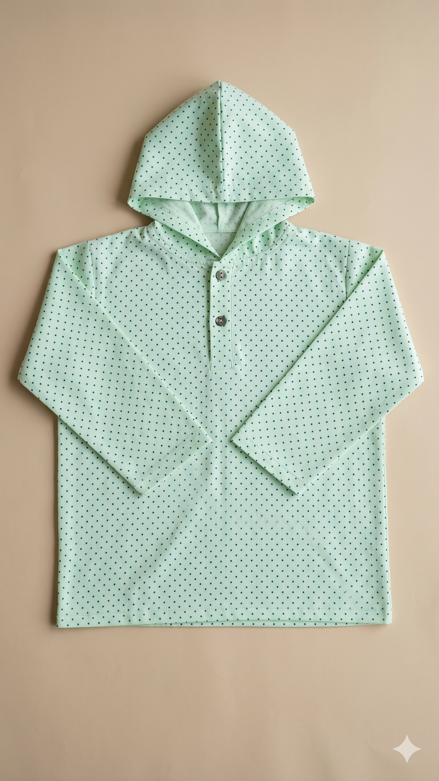 Woven Polka Dot Hooded Half-Placket Full-Sleeve Shirt