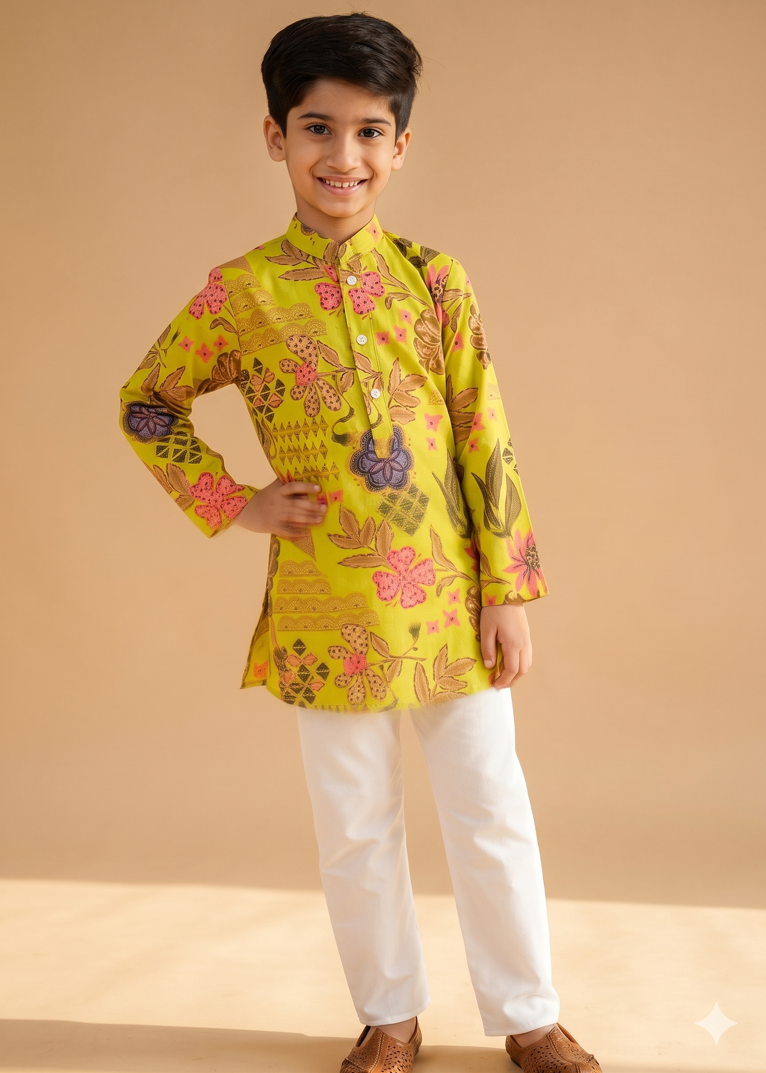 Gulbahar — Botanical Geometric Print Kurta Pajama Set for Boys