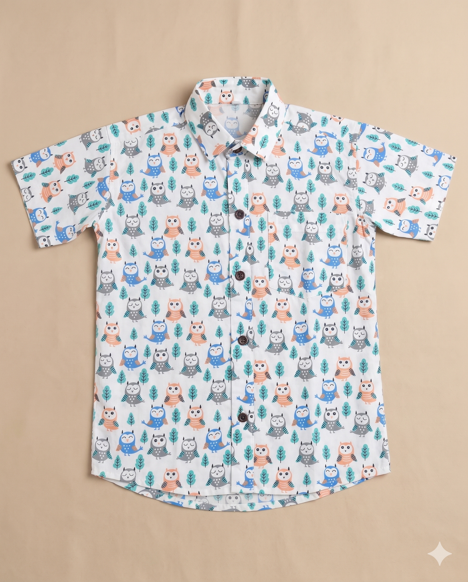 Owl & Leaf All-Over Print Short-Sleeve Shirt