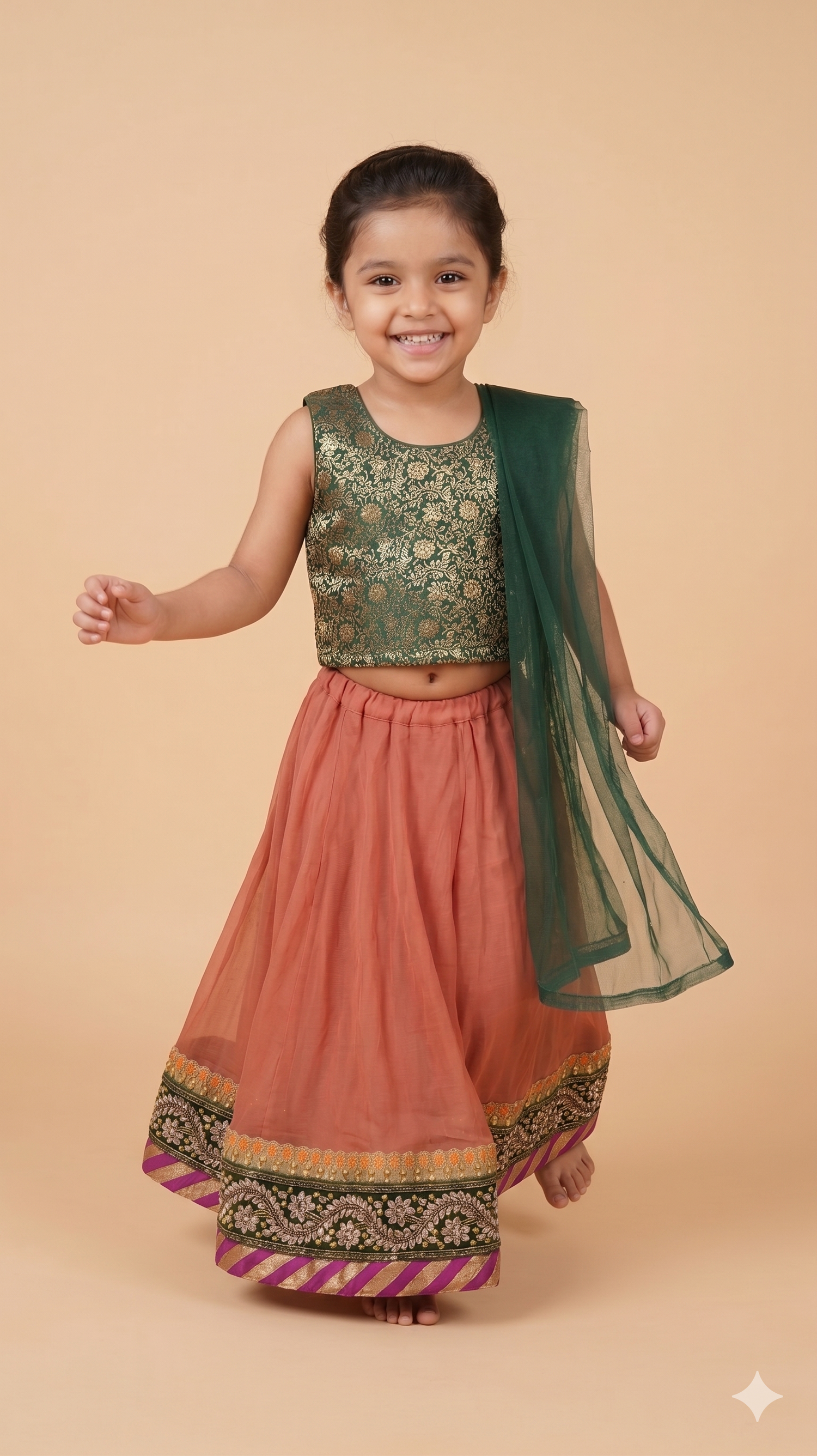Dusty Rose & Emerald Lehenga Set