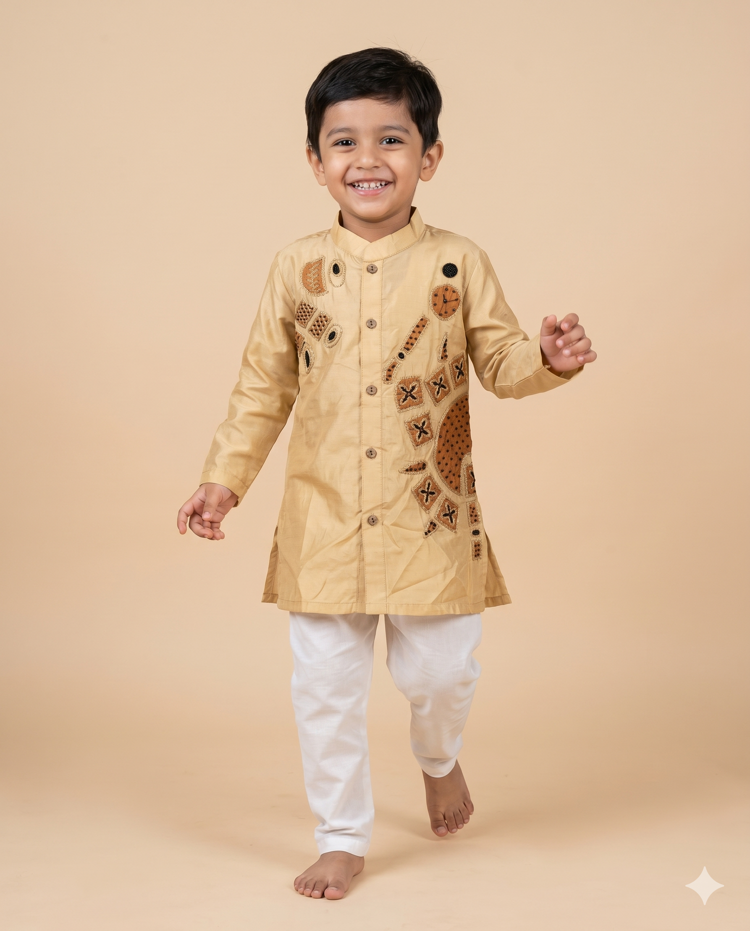 Purana Shahar Gold Applique Silk Kurta Set
