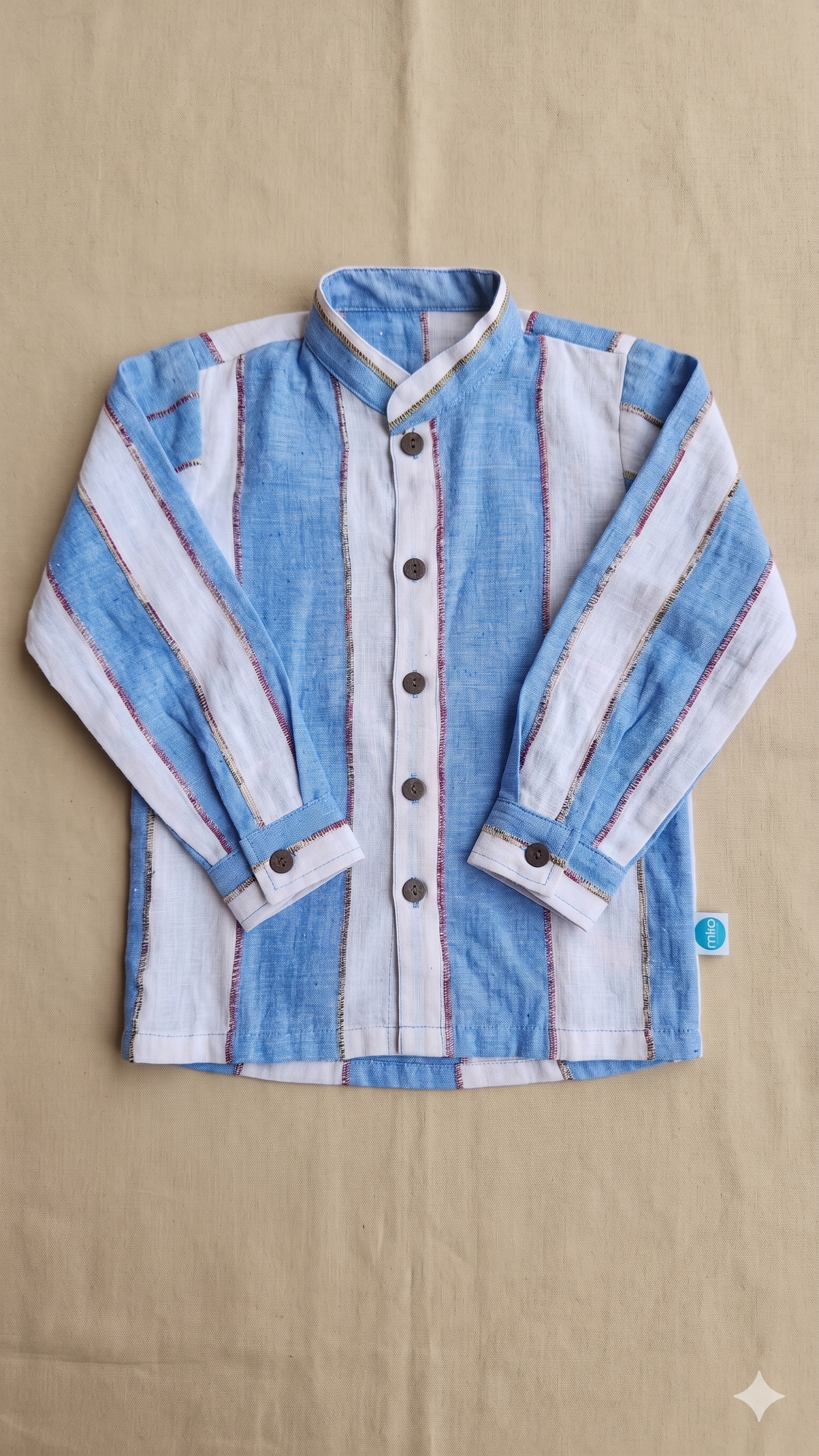 Woven Stripe Mandarin Collar Full-Sleeve Shirt