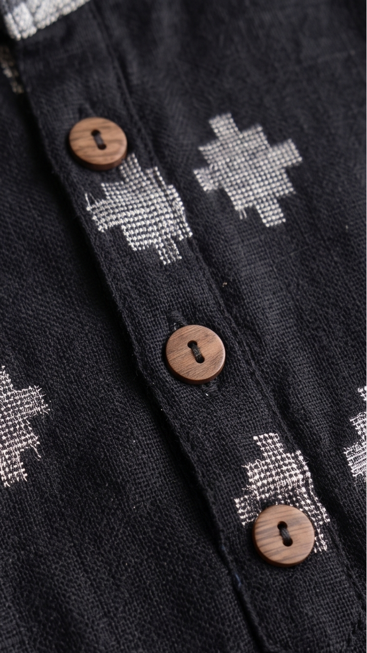 Black Woven Diamond Motif Linen Kurta