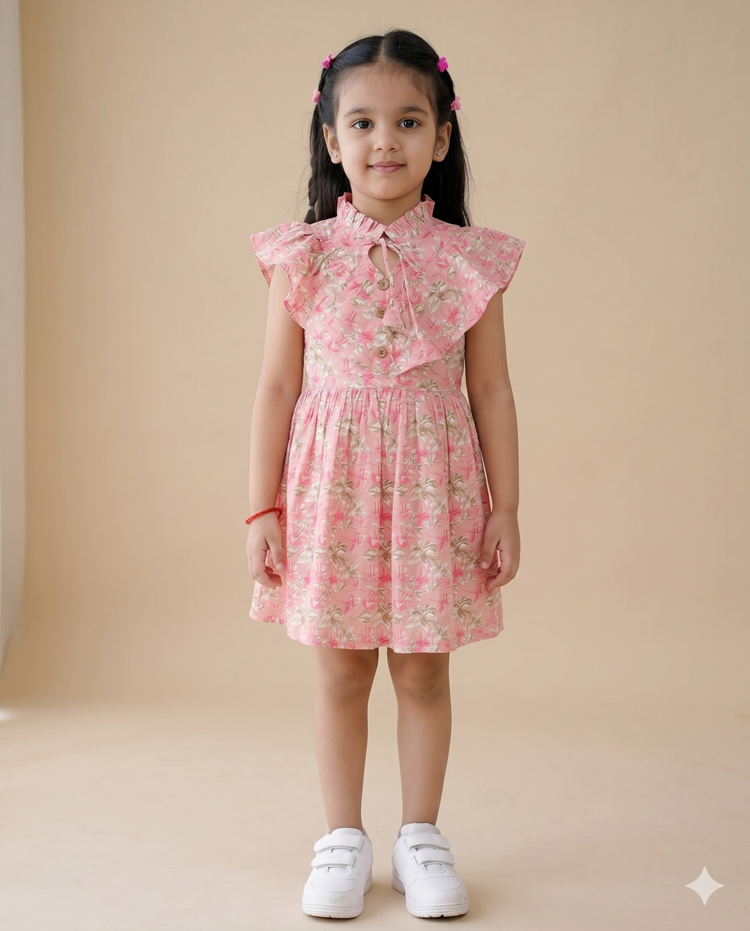 Pink Tropical Ruffle Shirt Dress