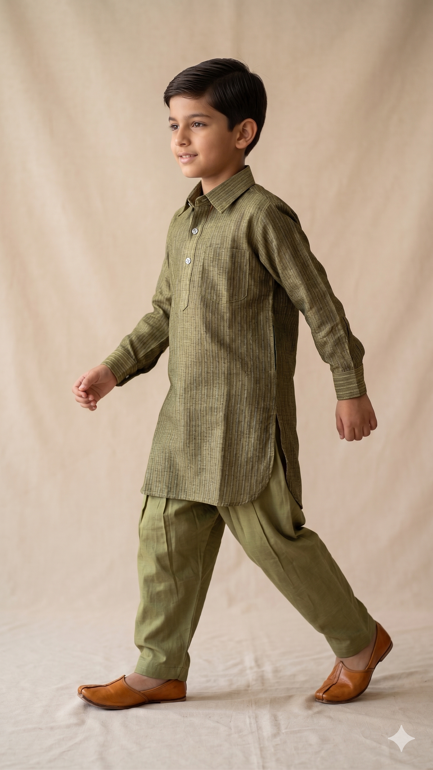 Woven Zari Stripe Pathani Kurta Salwar Set