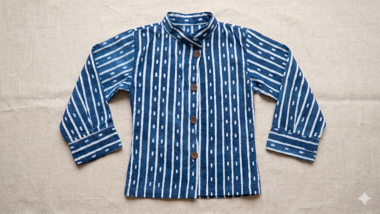 Indigo Block Print Stripe and Oval Full-Sleeve Shirt