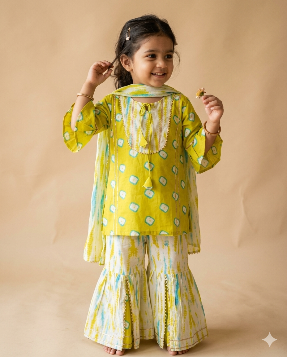 Kachha Aam Tie & Dye Sharara Suit Set