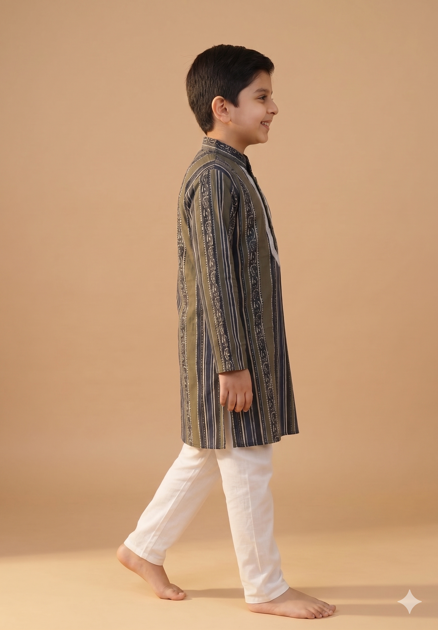 Boys Heritage Stripe Gota Yoke Kurta Pyjama Set