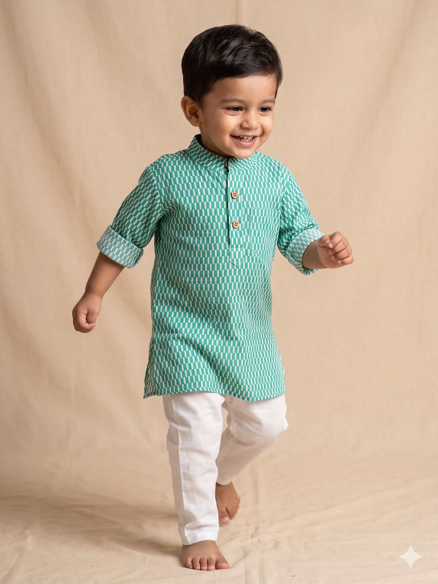 Teal Green Block Print Kurta Pyjama Set