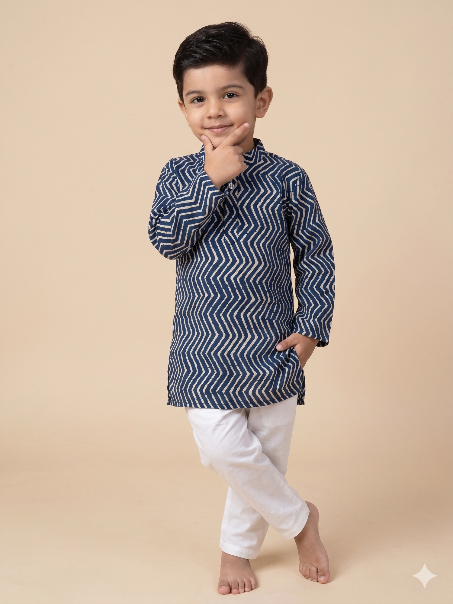 Indigo Chevron Block Print Kurta Pyjama Set